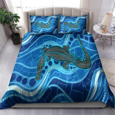 Australia Indigenous Bedding Set - Aboriginal Inspired River And Crocodile