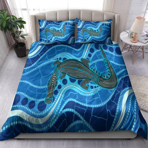 Australia Indigenous Bedding Set - Aboriginal Inspired River And Crocodile Australia Indigenous Bedding Set - Aboriginal Inspired River And Crocodile