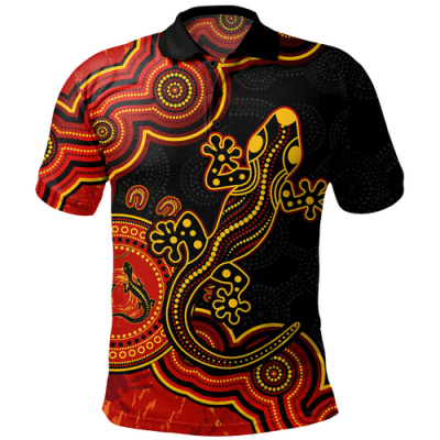 Australia Polo Shirt Aboriginal Lizard Dreaming Outback