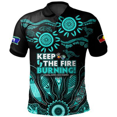 Australia Polo Shirt Naidoc Week 2024 Indigenous Keep The Fire Burning Aboriginal Gum Leaf Painting Turquoise