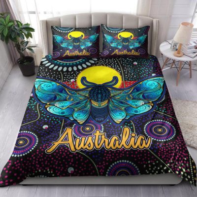 Australia Indigenous Bedding Set - Australian Dot Art Painting Mystical Dreaming Moth