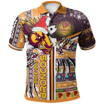 Brisbane Broncos Christmas Polo Shirt - Custom Scratch Super Broncos Ho Ho Ho Polo Shirt