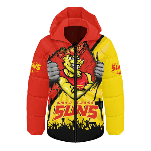 Gold Coast SUNS Hooded Padded Jacket Breaking Through Fan Design Gold Coast SUNS Hooded Padded Jacket Breaking Through Fan Design