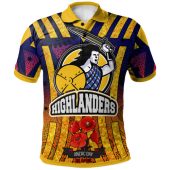 Otago Highlanders Rugby Polo Shirt - Anzac Otago Highlanders Aboriginal Inspired Pattern Polo Shirt