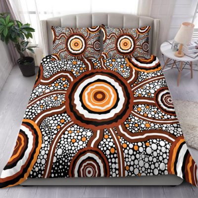 Australia Aboriginal Inspired Bedding Set - Indigenous Symbol Dot Painting Art Ver 11