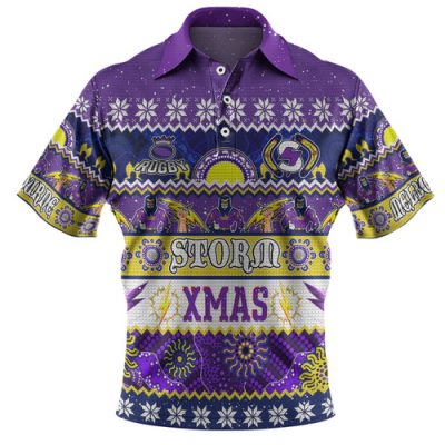 Melbourne Storm Christmas Aboriginal Custom Polo Shirt - Indigenous Knitted Ugly Xmas Style Polo Shirt