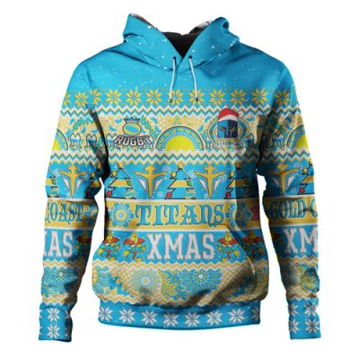 Gold Coast Titans Christmas Aboriginal Custom Hoodie - Indigenous Knitted Ugly Xmas Style Hoodie