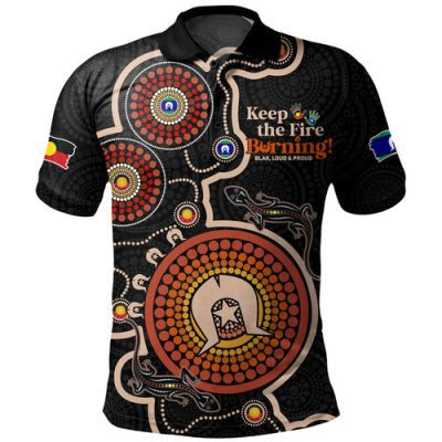Australia Polo Shirt Aboriginal Dot Art Inspired Naidoc Week Keep The Fire Burning! Blak, Loud & Proud