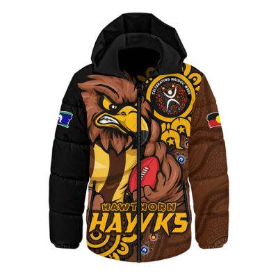 Hawthorn Hooded Padded Jacket Power Through Generations NAIDOC Edition