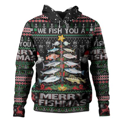 Australia Christmas Fishing Hoodie - Merrry Fishmas Fishing Rod Christmas Tree Hoodie