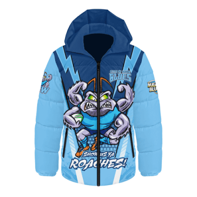 New South Wales Blues Hooded Padded Jacket Custom State Of Origin 2024 Show Us Ya Roaches!
