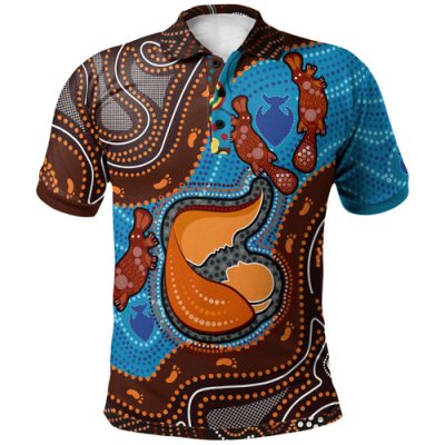 Australia Custom Polo Shirt - Aboriginal Inspired Mother And Son Platypus Art Land And River Concept Polo Shirt