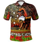 Manly Warringah Sea Eagles Polo Shirt - Anzac Manly Warringah Sea Eagles with Remembrance Poppy and Indigenous Patterns Polo Shirt