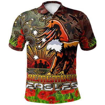 Manly Warringah Sea Eagles Polo Shirt - Anzac Manly Warringah Sea Eagles with Remembrance Poppy and Indigenous Patterns Polo Shirt