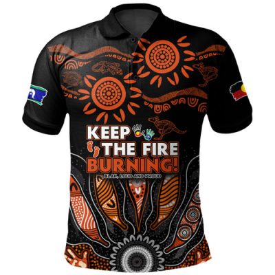 Australia Polo Shirt Naidoc Week 2024 Indigenous Keep The Fire Burning Aboriginal Gum Leaf Painting