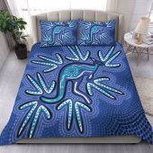 Australia Aboriginal Bedding Set - Blue Aboriginal Style Of Dot Kangaroo Artwork  Bedding Set