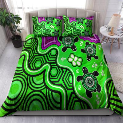 Australia Indigenous Bedding Set - Aboriginal inspired dot art painting with turtle