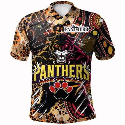 Penrith Panthers Custom Polo Shirt - Indigenous Wild Black Penrith Panthers Back To Black Scratch Style