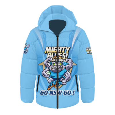 New South Wales Blues Hooded Padded Jacket Custom State Of Origin 2024 Passionate Fan Born To Win Ver 1