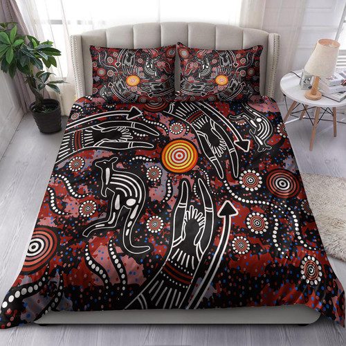 Australia Indigenous Bedding Set - Aussie Hunting Aboriginal inspired dot art painting Australia Indigenous Bedding Set - Aussie Hunting Aboriginal inspired dot art painting