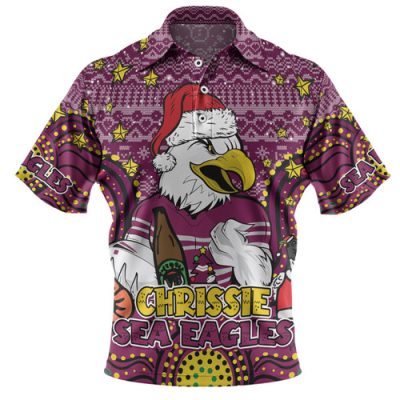 Manly Warringah Sea Eagles Christmas Custom Polo Shirt - Christmas Knit Patterns Vintage Jersey Ugly Polo Shirt