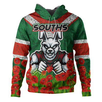 South Sydney Rabbitohs Hoodie - Custom Souths with Anzac Poppy Hoodie