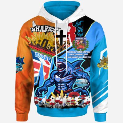 Cronulla-Sutherland Sharks Hoodie - Custom Remembrance Sharkies Anzac Quote With Poppy And Rosemary Hoodie