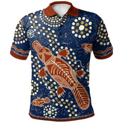 Australia Aboriginal Inspired Polo Shirt - Platypus And Fish Patterns Polo Shirt