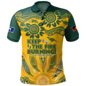 Australia Polo Shirt Naidoc Week 2024 Indigenous Keep The Fire Burning Aboriginal Gum Leaf Painting Green