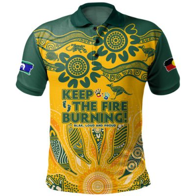 Australia Polo Shirt Naidoc Week 2024 Indigenous Keep The Fire Burning Aboriginal Gum Leaf Painting Green
