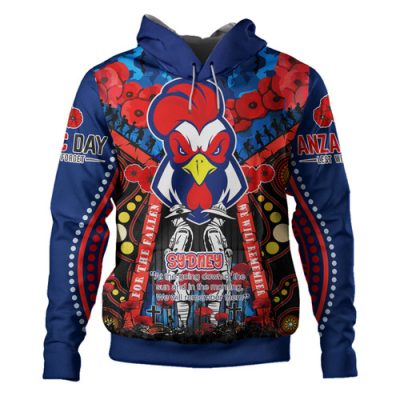 Sydney Roosters Anzac Watercolour Custom Hoodie - Remembrance Sydney Anzac Day With Poppy Flower