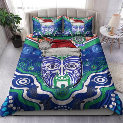 New Zealand Warriors Christmas Bedding Set - Custom Merry New Zealand Warriors Christmas Indigenous Bedding Set
