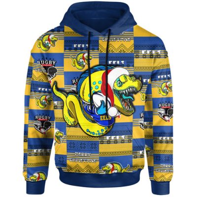 Parramatta Eels Christmas Hoodie - Custom Parramatta Eels Merry Christmas With Snowflake Pattern Hoodie
