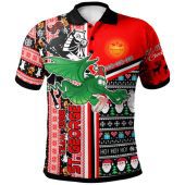 St. George Illawarra Dragons Christmas Polo Shirt - Custom Dragons Xmas Green Wyvern With Snowflakes And Ball Polo Shirt