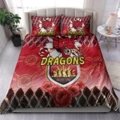 Australia Illawarra and St George Bedding Set - Aboriginal Inspired And Anzac Day With Dragons Poppy Flower Patterns Bedding Set