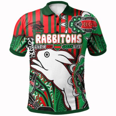 South Sydney Rabbitohs Polo Shirt - Indigenous Dreaming Souths "Live A Red Green Life" Polo Shirt