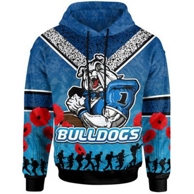 Canterbury-Bankstown Bulldogs Custom Hoodie - Anzac Canterbury-Bankstown Bulldogs with Remembrance Poppy and Indigenous Patterns Hoodie