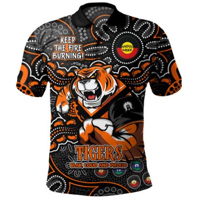 Wests Tigers Polo Shirt Custom Naidoc Week 2024 Aboriginal Pattern And Torres Strait Islander Inspired