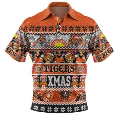 Wests Tigers Christmas Aboriginal Custom Polo Shirt - Indigenous Knitted Ugly Xmas Style Polo Shirt