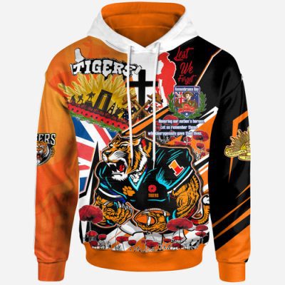 Australia Tigers Hoodie - Custom Remembrance Tigers Anzac Quote With Poppy And Rosemary Hoodie