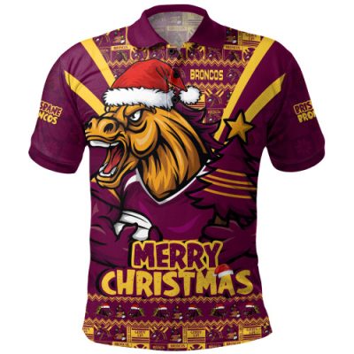 Brisbane Broncos Polo Shirt Merry Christmas Festive Spirit Edition