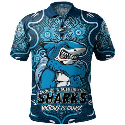 Cronulla-Sutherland Sharks Polo Shirt Aboriginal Pattern Inspired Victory Is Ours
