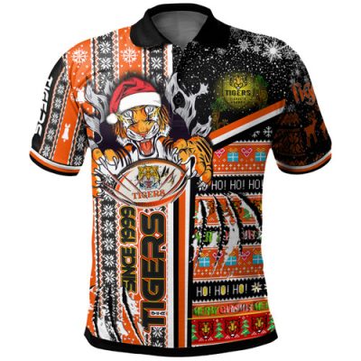 Wests Tigers Christmas Polo Shirt - Custom Scratch Super Tigers Ho Ho Ho Polo Shirt