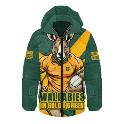Aussie Wallabies Hooded Padded Jacket Aboriginal Strength Wear Wallabies Rugby Edition