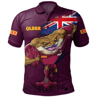 Queensland Maroons Polo Shirt Custom For Die Hard Fan Australia Flag Scratch Style