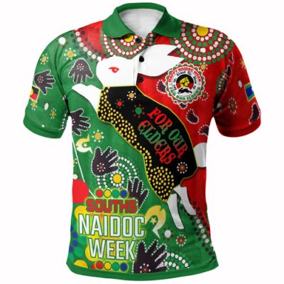 South Sydney Rabbitohs Polo Shirt - Custom Souths Naidoc For Our Elders Watercolour Dot Painting