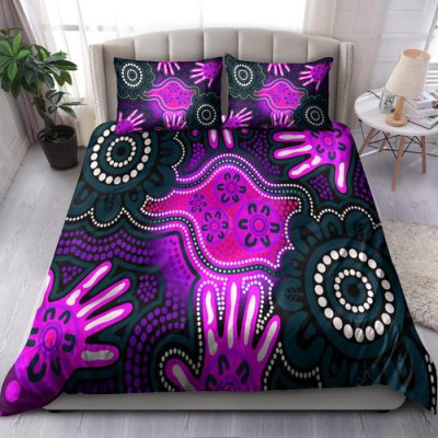 Australia Indigenous Bedding Set - Aboriginal inspired dot artwork with hands