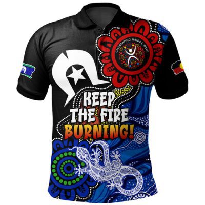 Australia Polo Shirt Naidoc Week 2024 Indigenous Keep The Fire Burning Aboriginal Dot Art Painting