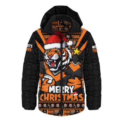 Wests Tigers Hooded Padded Jacket Merry Christmas Festive Spirit Edition