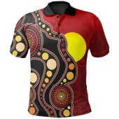 Australia Aboriginal Inspired Polo - Australia Indigenous Flag Circle Dot Painting Art (Blue)
